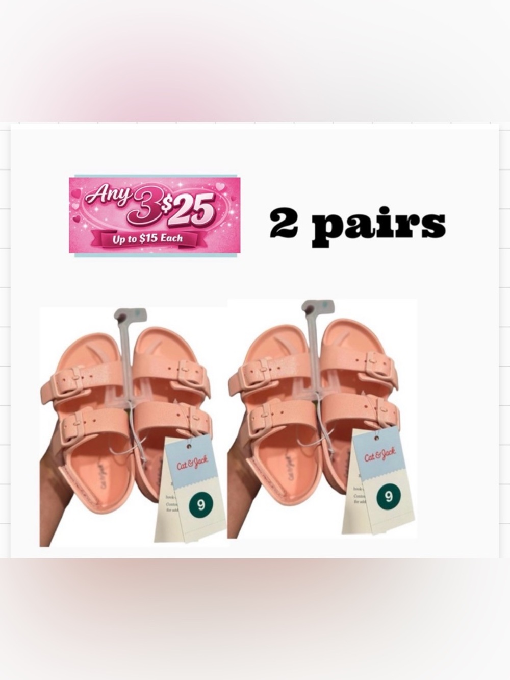 Cat & Jack open toe adjustable strap 2 pairs of size 9 sandals